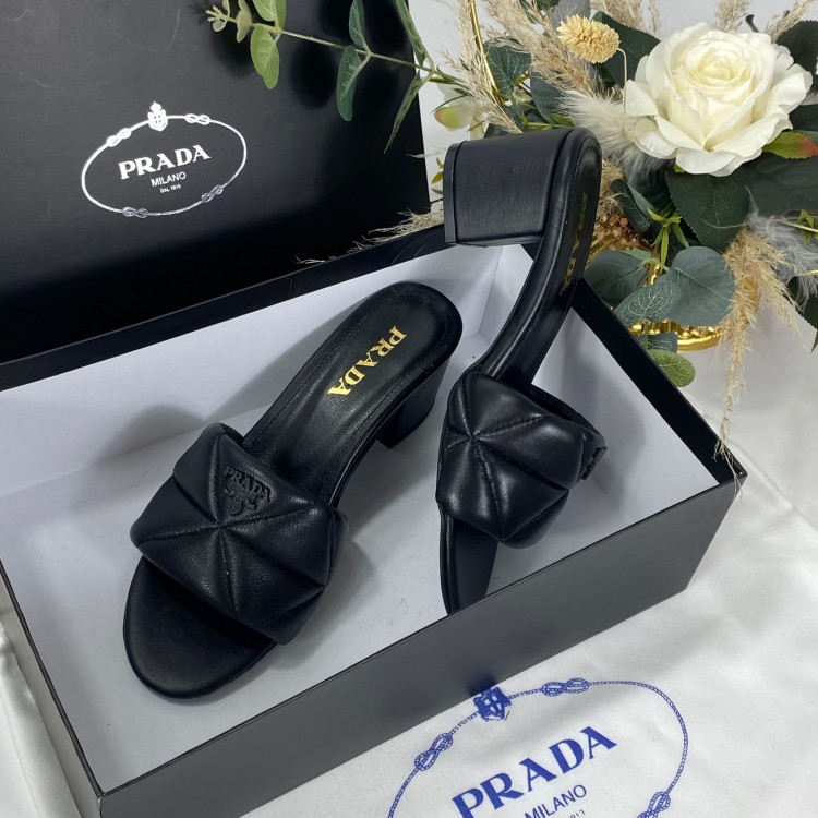 PRADA QUİLTED HEELED SANDALS SİYAH